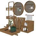 Natural Wooden Bathroom Accessories With Shelves Baskets Towel And Toiletries Organizer