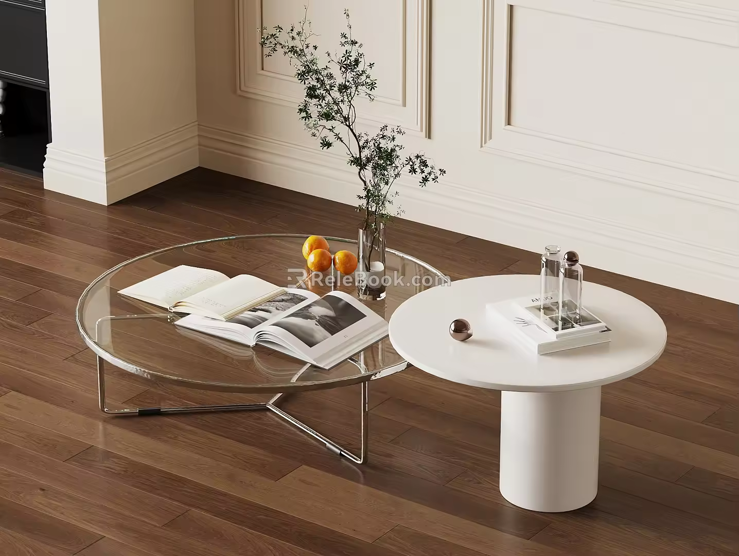 French Cream Style Coffee Table Round Coffee Table Combination Coffee Table 3d model