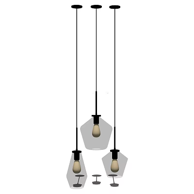 Three Modern Pendant Lights With Geometric Glass Shades And Black Metal Frames 3d model