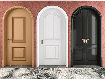 Brown White Black Hinged Doors With Paneled Design And Brass Handles 3d model