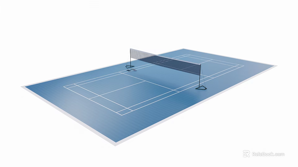 Blue Tennis Court Surface With Net And Lines For Fitness Training 3d model 