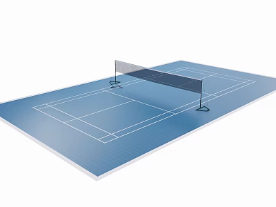 Blue Tennis Court Surface With Net And Lines For Fitness Training 3d model