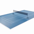 Blue Tennis Court Surface With Net And Lines For Fitness Training