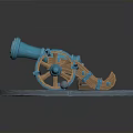 Blue Decorative Cannon Model With Circular Engraved Base Wooden Wheels And Metal Cannonball