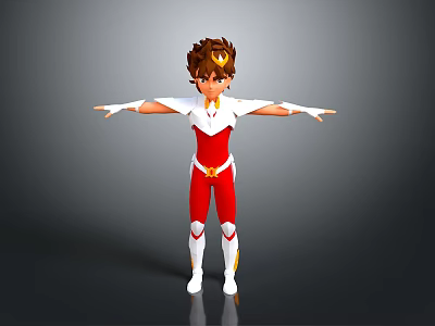 Game Movie Character in Red White Outfit with Brown Short Hair Arms Outstretched Standing 3d model