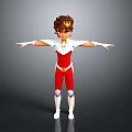 Game Movie Character in Red White Outfit with Brown Short Hair Arms Outstretched Standing