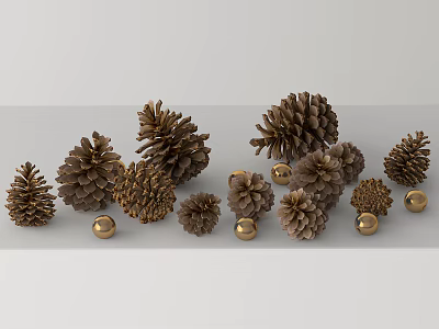 Natural Pinecones And Golden Balls For Elegant Home Decoration 3d model