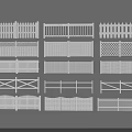 White Decorative Fences With Various Styles And Different Design Patterns 3d model