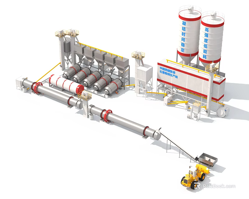 Modern Industrial Plant With Silos Conveyor Belts And Processing Equipment 3d model 