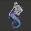 Elegant Mermaid Character With Long Silky Hair And Blue Fishtail In Graceful Pose