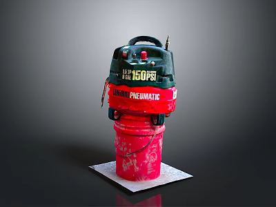 Type 150 Pneumatic Equipment Placed On Red Bucket With White Base Plate 3d model