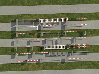 Public Facilities Various Types of Barriers Gates Railings With Striped Design For Safety Security 3d model