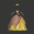 Man Wearing Crown Red Top Yellow Skirt Reflective 3D Model Gray Background