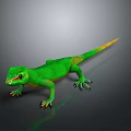 Vibrant Green Lizard With Yellow Tail On Dark Shiny Background 3d model