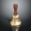 Vintage Metal Bell With Polished Wooden Handle And Shiny Rounded Body