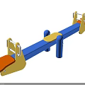 Colorful Outdoor Seesaw Playground Equipment With Blue Board Orange Seats Yellow Handrails And Blue Pillars