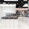Organized Modern Food Shop Interior With Shelves Displayed Products And Lighting