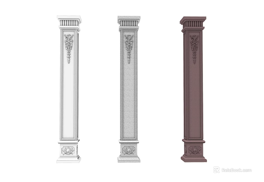 Decorative Architectural Columns with Ornate Carvings in White Gray and Brown 3d model 