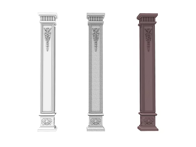 Decorative Architectural Columns with Ornate Carvings in White Gray and Brown 3d model
