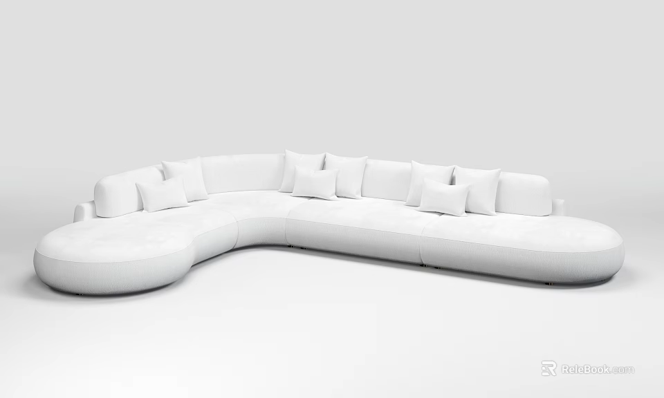 White Modern Sectional Sofa With Multiple Pillows And Minimalist Design 3d model