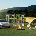 Car Test Drive Camping Meichen Ideal Car Camping Advertising Camping Table and Chair Combination Tent Player Storage Box Milk Tea Shop Exterior Decoration Bonfire Fire 3d model