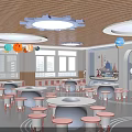 Kindergarten Classroom With Starry Ceiling Cloud Lights And Colorful Decorations 3d model
