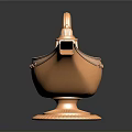 Golden Magic Lamp as Decorative Household Item with Curved Handle and Ornamental Base