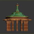 Traditional Octagonal Pavilion Architecture With Green Tiered Roof Orange Pillars And Decorative Top Sphere