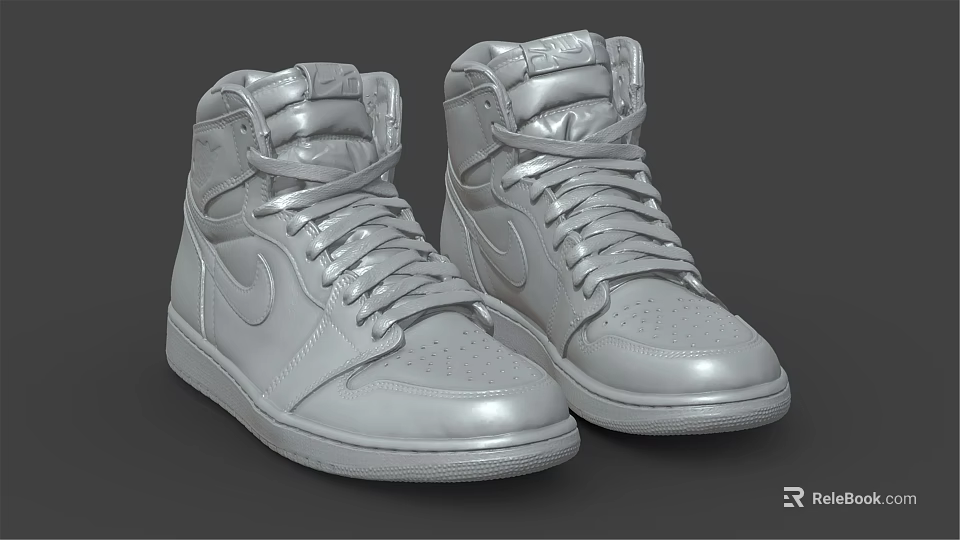 Silver High Top Lace Up Shoes With Metallic Finish And Stylish Design 3d model 