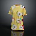 Yellow Short Sleeve T shirt With Colorful Floral Patterns For Casual Wear