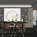 Modern Luxury Restaurant Long Table Brown Gold Leg Chairs Circular Art Glass Door Bookshelves View