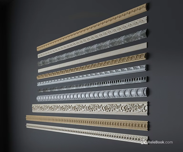 Assorted Crown Molding Styles With Intricate Patterns For Decorative Purposes 3d model 