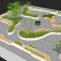 Roof Garden Design With Curved Planters Green Plants And Stone Paved Layout