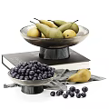 Fresh Pears And Blueberries In Stylish Bowls With Book And Cloth