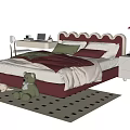 Kids Bed with Scalloped Headboard Pink Bedding Stuffed Bear Nightstand Lamp on Rug