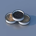 Different Types of Spices in White Bowls on Gray Background