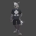 Game Character Anthropomorphic White Wolf With Red Eyes Black T-shirt White Wolf Print And Shorts