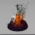 Red Character And White Haired Figure With Plants Butterflies And Umbrella Like Structure