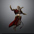 Fantasy Female Character In Red Robe With Golden Accents And Dynamic Pose