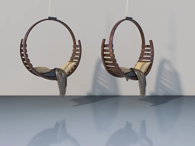 Modern Swing Door Design With Hanging Circular Chairs Brown Frame And Light Cushions 3d model