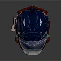 Futuristic Blue Helmet With Transparent Visor And Red Mechanical Accents