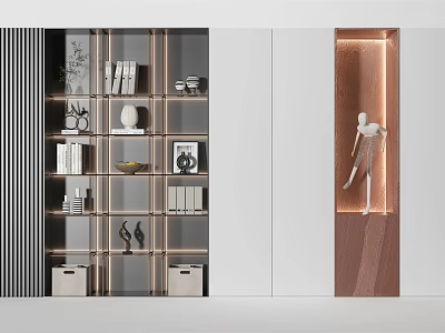 Modern Display Cabinet with Open Shelves Displaying Books Artworks and Decorative Items 3d model