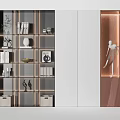 Modern Display Cabinet with Open Shelves Displaying Books Artworks and Decorative Items