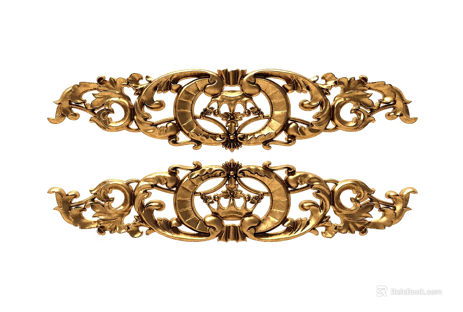 Intricate Golden Brass Carvings with Ornate Floral and Scroll Patterns for Decorative Furniture Accents 3d model 