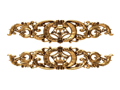 Intricate Golden Brass Carvings with Ornate Floral and Scroll Patterns for Decorative Furniture Accents 3d model