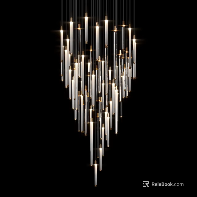 Modern Elegant Ceiling Light With Slim Hanging Tubes Transparent Glass And Metal Frame Design 3d model 