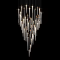 Modern Elegant Ceiling Light With Slim Hanging Tubes Transparent Glass And Metal Frame Design