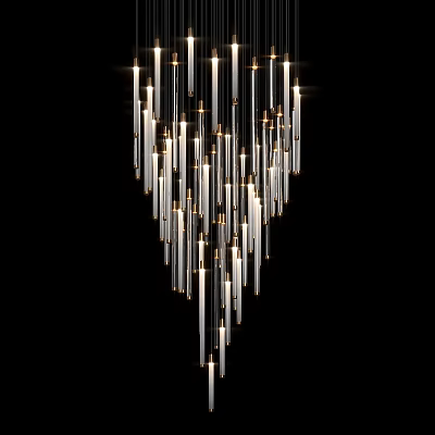 Modern Elegant Ceiling Light With Slim Hanging Tubes Transparent Glass And Metal Frame Design 3d model