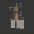 Industrial Building Structure Featuring Metal Frame Multi Level Platforms Yellow Machinery Staircases And Railings