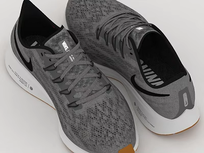 Lightweight Gray Nike Sneakers With Mesh Upper And White Brown Sole 3d model